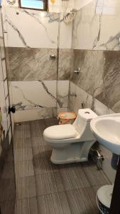 ein Badezimmer mit Toilette und Waschbecken in der Unterkunft Akbar Cottages in Anachal