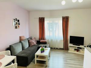 un soggiorno con divano e TV di Apartamenty w Sercu Miasta a Puck