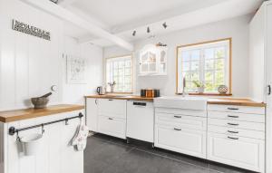 a white kitchen with white cabinets and a window at 3 Bedroom Beautiful Home In Ølsted in Ølsted