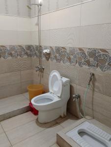 a bathroom with a toilet and a shower at Nambal Hotel, Kalam in Kalām