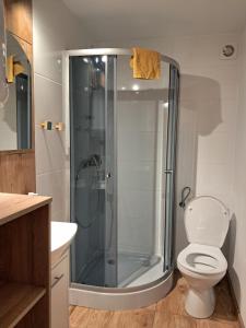 un baño con ducha y WC en Ostoja Lipiny, en Sompolno 44 fotos más