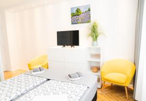 Telewizja i/lub zestaw kina domowego w obiekcie Casa de Dinca, 2 bedroom, big balcony, free parking zone