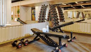 un gimnasio con un estante de pesas en The Chancery Hotel en Dublín