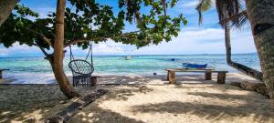 a swing on a beach with the ocean at Blue House Backpackers Siquijor in San Juan