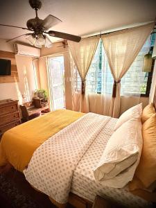 a bedroom with a bed and a ceiling fan at Casa Bonita in Guadalajara