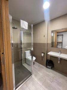 a bathroom with a shower and a toilet and a sink at Carpe Viam in Santo Domingo de la Calzada +46 photos