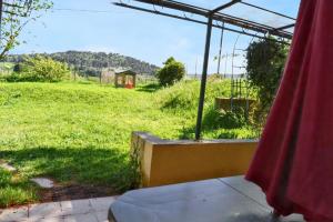 einen Garten mit Blick auf ein Grasfeld in der Unterkunft Maison de 2 chambres avec jardin clos et wifi a Berriac in Berriac