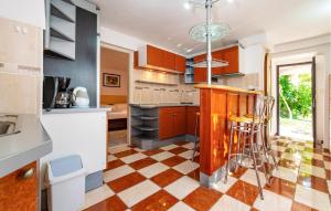 a kitchen with a checkered floor at Lovely Apartment In Rovanjska in Rovanjska