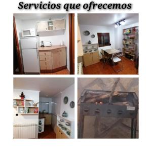 four different pictures of a kitchen and a room at El Castillejo de Camarena de la Sierra in Camarena de la Sierra