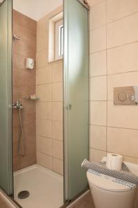 a bathroom with a shower and a toilet at Hotel Tigaki's Star in Tigaki
