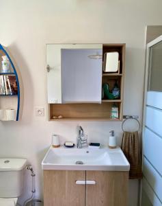 a bathroom with a sink and a toilet at Chambre indépendante et paisible dans maison neuve in Mimizan