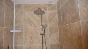 eine Dusche mit Duschkopf in einem Badezimmer in der Unterkunft Studio Indépendant Millénaire in Montpellier