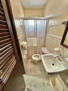 ein Badezimmer mit Toilette und Waschbecken in der Unterkunft Hotel Madrid Chiriqui in David + 31 Fotos
