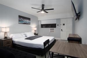 una camera con letto e ventilatore a soffitto di Pousada suites a Hollywood