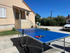 a blue ping pong table in front of a house at Manolo house with jacuzzi & pool in Pula