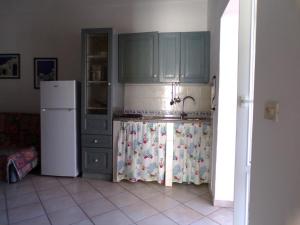 a kitchen with green cabinets and a white refrigerator at L'Isolana Case Vacanza Alloro 1 in Ponza