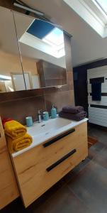 a bathroom with a sink and a large mirror at Dépendance Spacieux Duplex 50 M2 Classé 3 étoiles sans vis-à-vis in Gréoux-les-Bains
