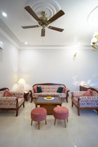 Posezení v ubytování Chitawa Haveli jaIpur