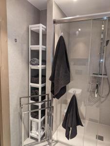 un bagno con doccia e box doccia in vetro di Appartement de standing Auron ad Auron