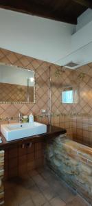 uma casa de banho com um lavatório, um espelho e uma banheira em Villa Polercia em Cupello