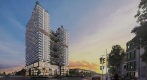 una representación de un edificio alto en una calle de la ciudad en Apec Mandala Wyndham Phú Yên, en Liên Trì (3)