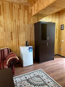 喬爾蓬阿塔的住宿－Отель Евразия，一间配备有冰箱、椅子和地毯的客房