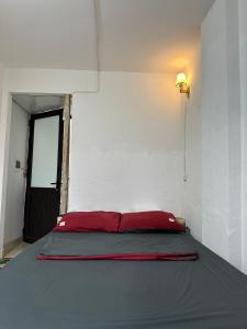 a bedroom with a bed with a red pillow at Pan Housing Hostel & Residence in Hanoi