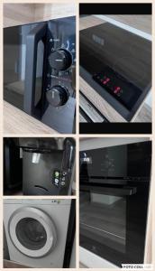 a collage of pictures of a microwave and a washing machine at APARTAMENT PANORAMIC in Alba Iulia