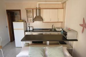 a small kitchen with a counter top and a microwave at Apartamento Sunny Home in Cunit