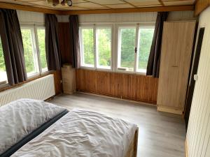 sypialnia z łóżkiem w pokoju z oknami w obiekcie Lesanka w mieście Všelibice