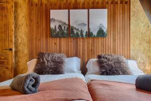 a bedroom with two beds with pillows on them at Saplan Real Estate Casa Izadi in Bossost