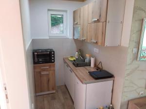 a small kitchen with a sink and a microwave at Visočka Banja Apartmani in Arilje