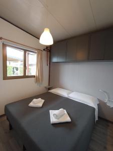 - une chambre avec un lit et 2 serviettes dans l'établissement Villaggio Turistico dei Tigli, à Padenghe sul Garda