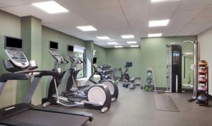 a gym with several treadmills and elliptical machines at Hampton Inn Hotel Atlanta-Southlake in Morrow