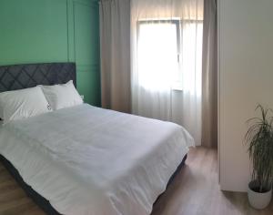 PoljicaにあるApartment Emiliの白いベッドと窓のある寝室