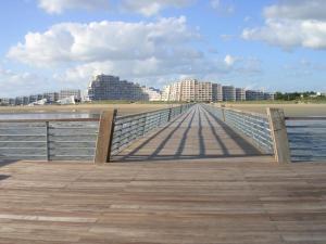 a wooden boardwalk leading to the beach and buildings at L'Entre Vagues in Saint-Jean-de-Monts +15 photos