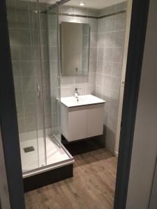 a bathroom with a sink and a shower at L'Entre Vagues in Saint-Jean-de-Monts