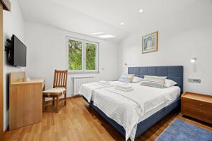 ein Schlafzimmer mit einem Bett und einem Stuhl und einem Fernseher in der Unterkunft Villa Monte Uliveto in Pula + 37 Fotos