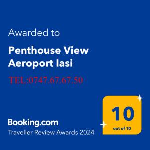 תעודה, פרס, שלט או מסמך אחר המוצג ב-Penthouse View Aeroport Iasi