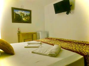1 dormitorio con 2 camas y TV en la pared en Casa Brisa Mar Hotel, en Las Terrenas