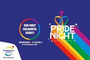 una colorida noche de orgullo con un arco iris y una señal de orgullo nocturno en PortAventura Hotel Caribe - Includes PortAventura Park Tickets, en Salou