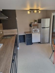 una cucina con frigorifero bianco e piano cottura di Le Cocoon De Sacha a Avize