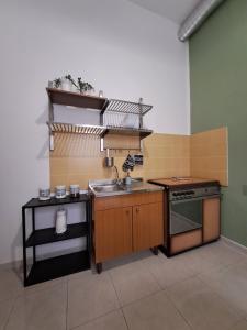 Una pequeña cocina con fregadero y estufa. en Casa Meraki - Appartamento in centro, en Avola