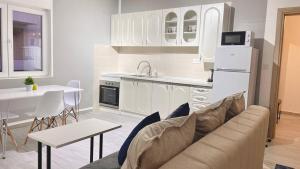 a living room with a couch and a kitchen at BOKI apartments in Bijela +6 photos