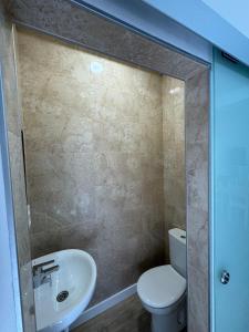 a bathroom with a white toilet and a sink at Apartamento Búho - Junto al Castillo in Antequera +14 photos