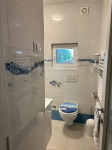 a small bathroom with a toilet and a window at Viola Istra Guest House in Štinjan
