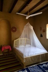 盧克索的住宿－Desert Rose Guesthouse，一间卧室配有一张带蚊帐的床