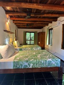 una camera con due letti e una finestra di Hotel Entre Dos Aguas a Sámara