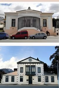 two pictures of a building with cars parked in front at Lindo apartamento céntrico y comodo in Ushuaia