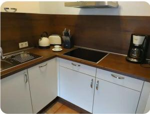 a kitchen with a sink and a counter top at Ferienhäuschen in Hildfeld in Winterberg +8 photos